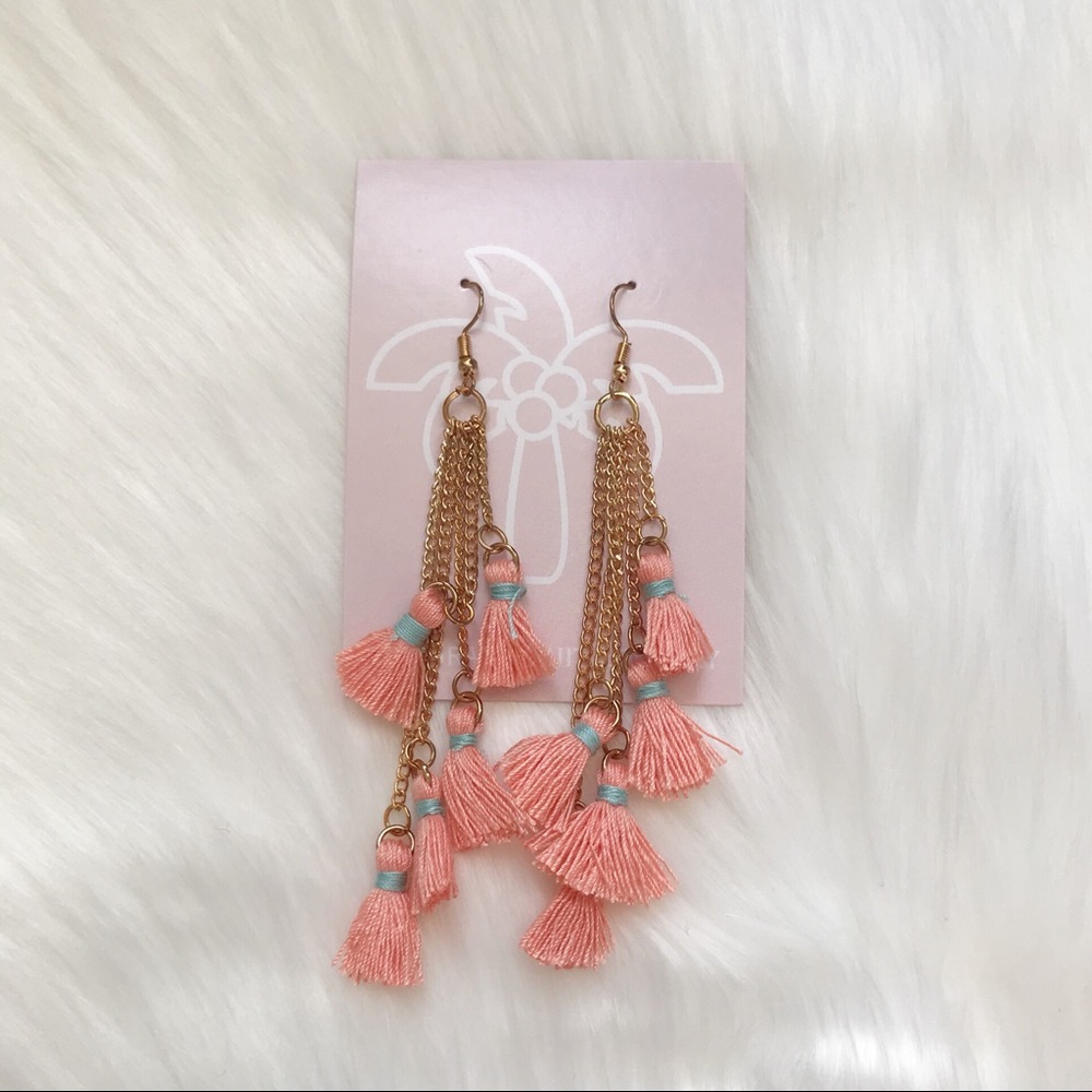 New, Pink Mini Tassel Cluster Dangle Earrings